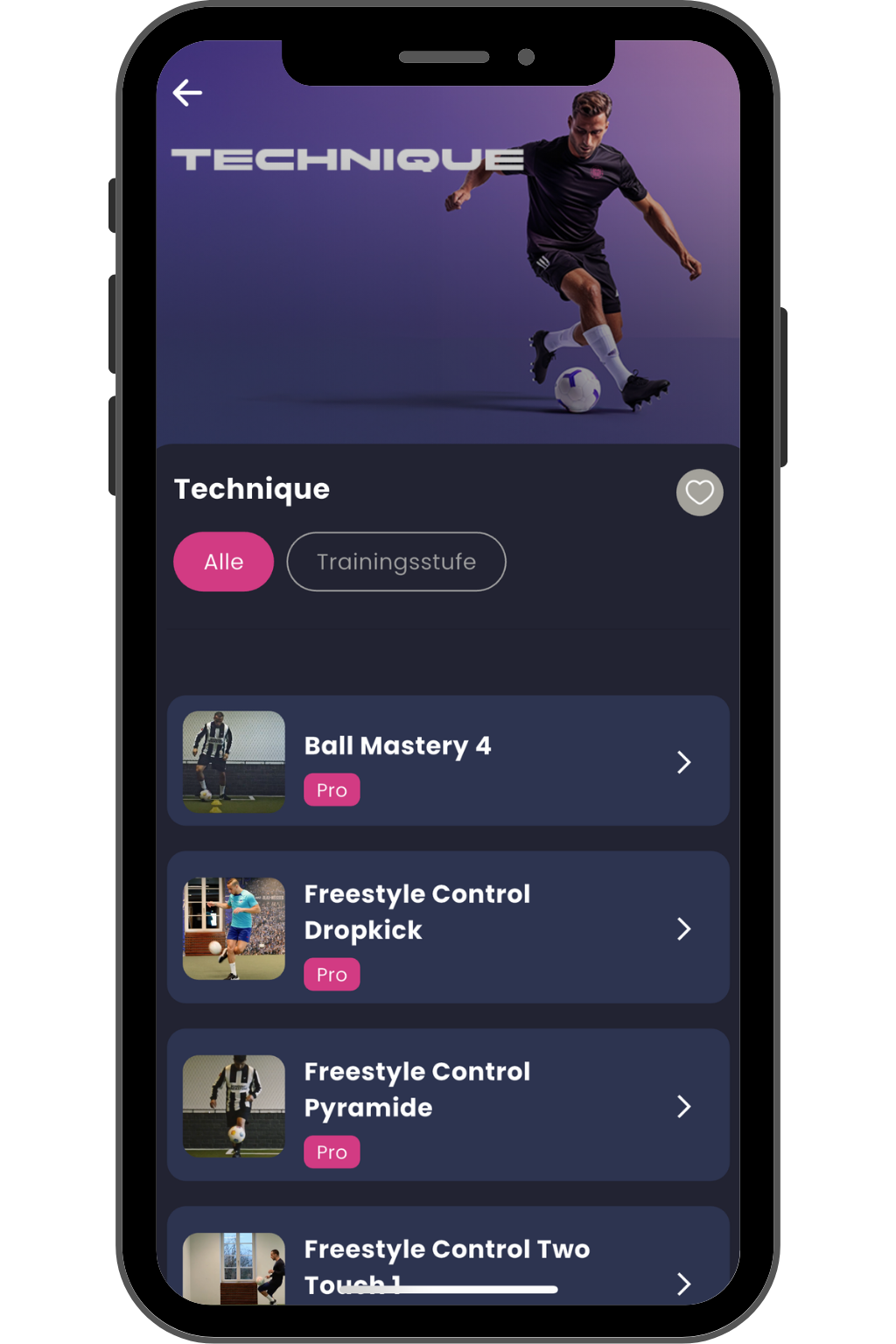 MOTM App Technique Screen